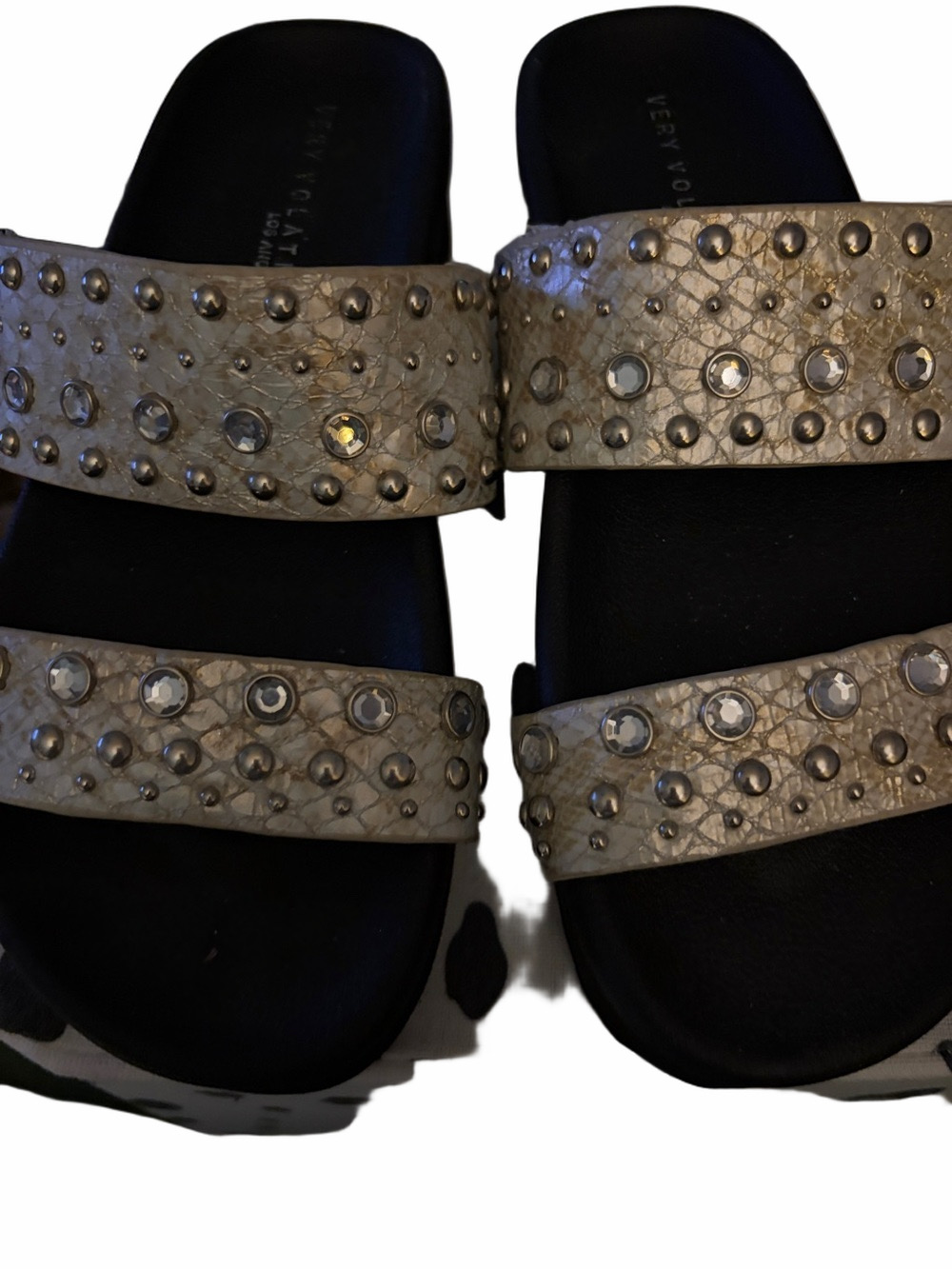 Very Volatile women’s Milan Fisherman Vegan leather embellished sandal. Size 7.